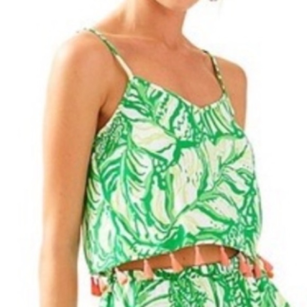 Lilly Pulitzer Ramona‎ Green White Coca Loca Leaf Print Crop Top. Size 10.